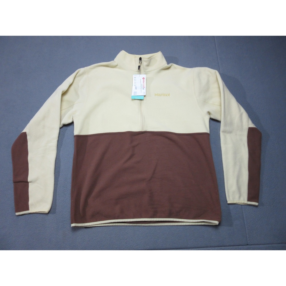 Marmot Fleece Pullover Mens Large Yellow Brown Colorblock New Rocklin 1/2-Zip